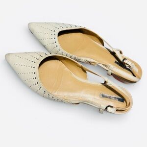 Tahari Embellished Cream Flats Slingbacks, 9
